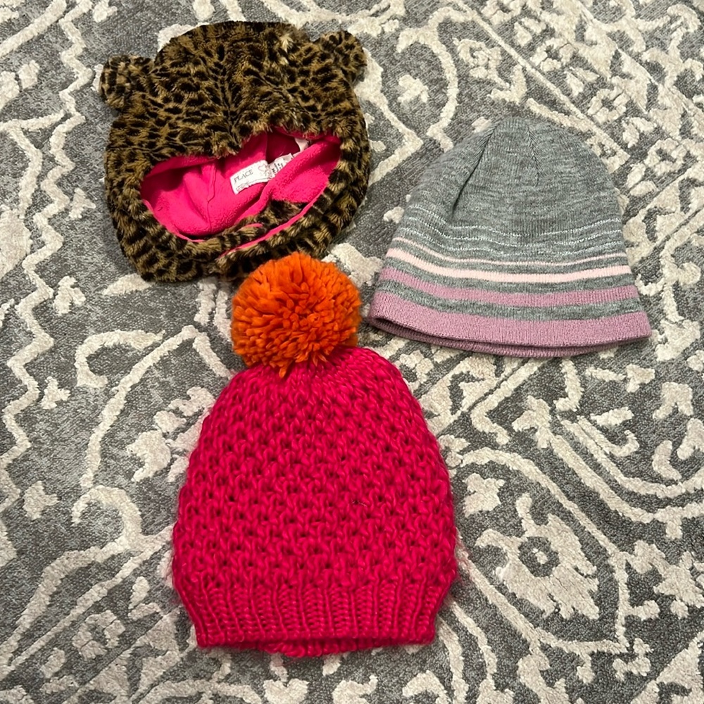 Bundle of three toddler girls hats
